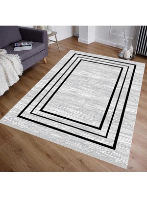 Nar Store Home Decoser 5045 Yıkanabilir Gri Çerçeveli Kilim