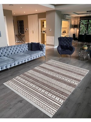 Nar Store Home Decoser 4086 Kahverengi Iskandinav Desen Kaymaz Yıkanabilir Kilim