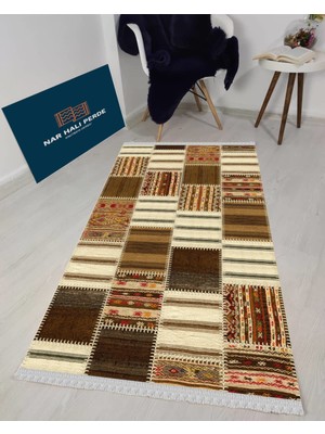 Nar Store Home Decoser 4013 Kahverengi Patchwork Kaymaz Yıkanabilir Kilim