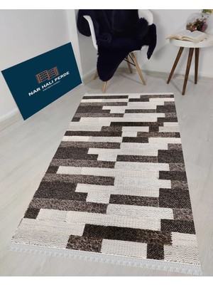 Nar Store Home Decoser 4022 Kahverengi Petek Desenli Kaymaz Yıkanabilir Kilim