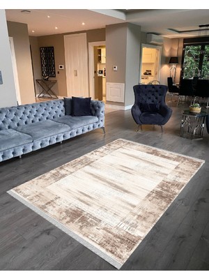 Nar Store Home Decoser 6027 Bej Düz Desen Kaymaz Yıkanabilir Kilim