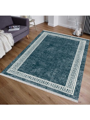 Nar Store Home Decoser 5051 Yıkanabilir Mavi Çerçeveli Kilim