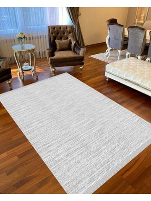 Nar Store Home Decoser 8002 Düz Gri Yıkanabilir Pamuk Tabanlı Kaymaz Kilim