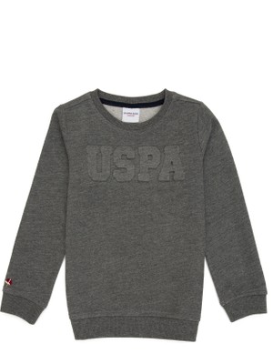 U.S. Polo Assn. Erkek Çocuk Antrasit Melanj Sweatshirt Uzun Kol Bisiklet Yaka Düz Renk