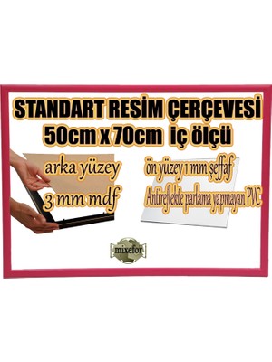 MİXEFOR Boş Çerçeve - 50CM x 70CM Iç Ölçü-Renk FUŞYA   Arka Yüzey 3 mm Mdf-  Ön yüzey  Kırılmaz  parlama yapmayan Antireflektif
