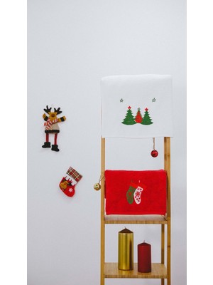 Vevien Home Happy Christmas Yılbaşı Nakışlı %100 Pamuk 50X90 2'li Havlu Seti