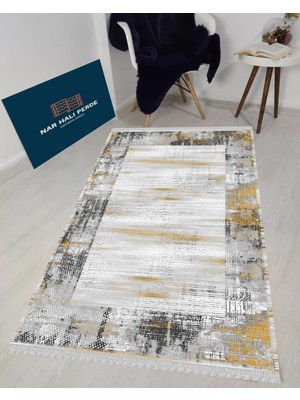 Nar Store Home Decoser Halı Yıkanabilir Gri Sarı Dekoratif Kilim 6028