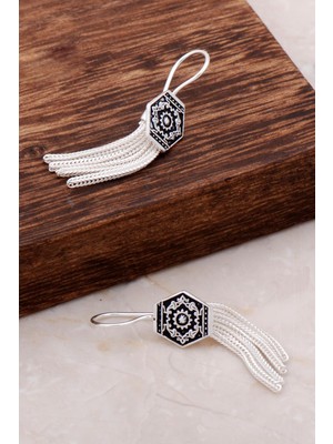 Sümer Telkari Asur Motifli Elişi Sallantılı Gümüş Küpe 4914