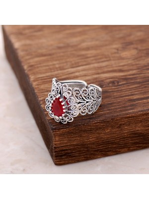 Sümer Telkari Kök Yakut Taşlı Telkari Işlemeli Gümüş Yüzük 2511