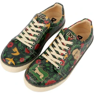 Kadın Vegan Deri Yeşil Sneakers - Arrows Frida Kahlo Tasarım