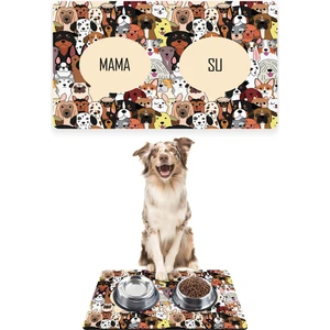 Renkli Köpeler Köpek Mama Altlığı Mama Paspası Köpek Mama Eğitim Paspası 50 x 35cm