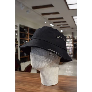 Göksu Şapka Kancalı Siyah Unisex Keten Bucket Şapka Kova Balıkçı Şapka Pamuk