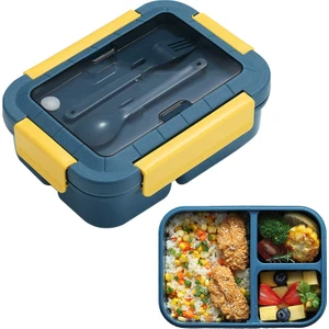 Bento Kutusu Yemek Kabı, Sızdırmaz 3 Bölmeli Kaşık ve Çatallı Yemek Kutusu, Yetişkin ve Çocuklar Için Hareket Halinde Yemek Hazırlama Kabı Piknik, Okul, Ofis  (Yurt Dışından)