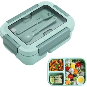 Bento Kutusu Yemek Kabı, Sızdırmaz 3 Bölmeli Kaşık ve Çatallı Yemek Kutusu, Yetişkin ve Çocuklar Için Hareket Halinde Yemek Hazırlama Kabı Piknik, Okul, Ofis  (Yurt Dışından)