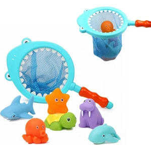 7 Adet Banyo Oyuncak Balıkçılık Yüzen Hayvanlar Squirts Oyuncaklar Oyunlar Balık Ağı ile Oynama Seti (Yurt Dışından)