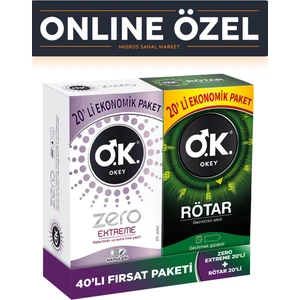 Okey Zero Extreme 20'li + Rötar 20'li Fırsat Paketi  Prezervatif