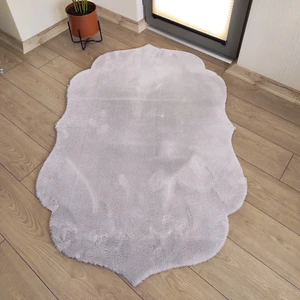 Lagom Life Açık Gri Marjinal Peluş Halı Dekoratif Oda Halısı Kaymaz Taban Pofuduk