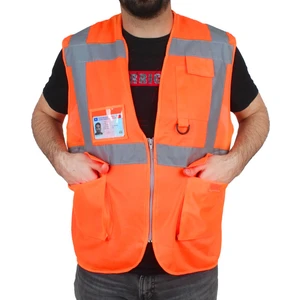 Mühendis Tipi Ikaz Yeleği Cepli Fosforlu Turuncu Güvenlik Yelek