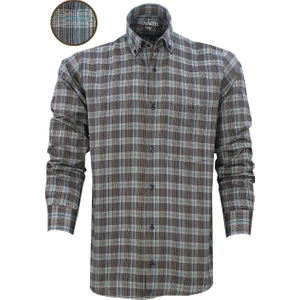 Erkek Mavi Yeşil Klasik Kesim Kareli Yaka Düğmeli Tek Cepli Uzun Kollu Gömlek