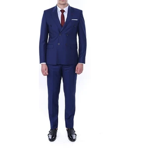 Dewsa Plus Sivri Yaka Çift Yırtmaç Slimfit Düz Lacivert Kruvaze Takım Elbise