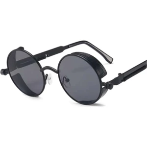 Siyah Yuvarlak Metal Çerçeve Unisex Güneş Gözlüğü
