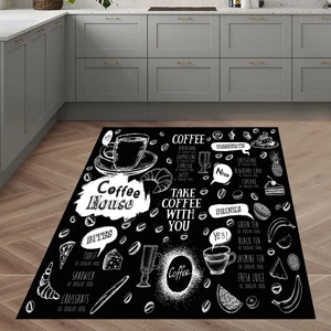 Bona Fortuna Coffee Yazılı Geometrik Desenli Dijital Baskılı Kaymaz Taban Yıkanabilir Leke Tutmaz Mutfak Halısı
