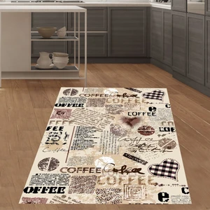 Bona Fortuna Coffee Yazılı Geometrik Desenli Dijital Baskılı Kaymaz Taban Yıkanabilir Leke Tutmaz Mutfak Halısı