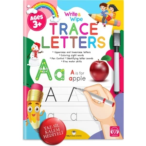 Trace Letters Wrıte And Wıpe Actıvıty Book - İngilizce Alfabe Yaz-Sil Aktivite Kitabı + Kalem (Okul Öncesi Çocuklar İçin Kalem Kontrölü, Çizgi İzleme ve İngilizce Harf Çalışması)