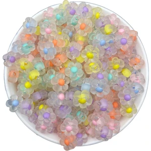 Hedef Bijuteri 25GR Buzlu Mat Içi Karışık Renkli Boncuklu Çiçek Model Boncuk,takı Boncuğu (25GR,~45 Adet)