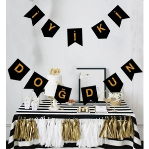 Siyah / Gold Iyiki Doğdun Yazılı Banner