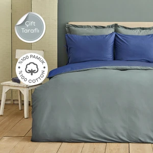 Karaca Home Basic Lacivert Petrol %100 Pamuk Çift Taraflı Çift Kişilik Nevresim Takımı