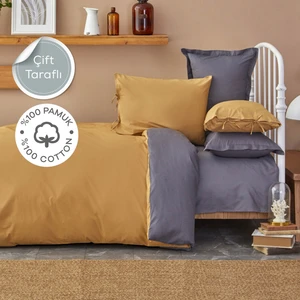 Karaca Home Basic Hardal Antrasit %100 Pamuk Çift Taraflı Çift Kişilik Nevresim Takımı