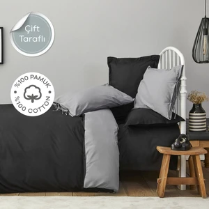 Karaca Home Basic Siyah Koyu Gri %100 Pamuk Çift Taraflı Tek Kişilik Nevresim Takımı