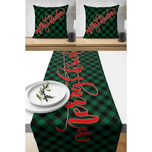 Lux Vie Runner Mery Christmas Yılbaşı Tasarımlı Hediyelik,2 Kırlent Kılıfı ve 1 Runner Set