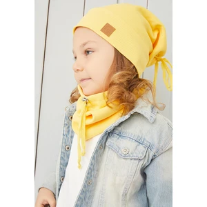 Kız Bebek Çocuk Sarı Ipli Şapka Bere Boyunluk Takım Rahat %100 Pamuklu Kaşkorse Yerli Üretim