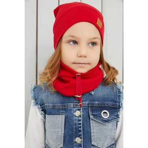 Kız Bebek Çocuk Kırmızı Ipli Şapka Bere Boyunluk Takım Rahat %100 Pamuklu Kaşkorse Yerli