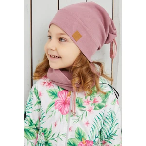 Kız Bebek Çocuk Gül Kurusu Ipli Şapka Bere Boyunluk Takım Rahat %100 Pamuklu Kaşkorse Yerli Üretim