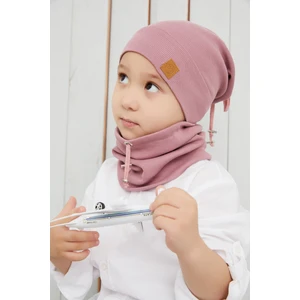 Erkek Bebek Çocuk Gül Kurusu Ip Detaylı Şapka Bere Boyunluk Takım Rahat %100 Pamuklu Kaşkorse