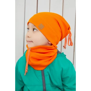 Erkek Bebek Çocuk Turuncu Ip Detaylı Şapka Bere Boyunluk Takım Rahat %100 Pamuklu Kaşkorse