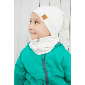 Erkek Bebek Çocuk Beyaz Ip Detaylı Şapka Bere Boyunluk Takım Rahat %100 Pamuklu Kaşkorse