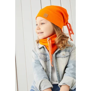 Kız Bebek Çocuk Turuncu Ipli Şapka Bere Boyunluk Takım Rahat %100 Pamuklu Kaşkorse Yerli Üretim