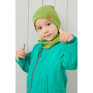 Erkek Bebek Çocuk Yeşil Ip Detaylı Şapka Bere Boyunluk Takım Rahat %100 Pamuklu Kaşkorse