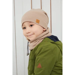Erkek Bebek Çocuk Sütlü Kahve Ip Detaylı Şapka Bere Boyunluk Takım Rahat %100 Pamuklu Kaşkorse