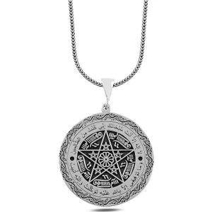 Mührü Süleyman Davut Yıldızı Madalyon 60 cm 925 Gümüş Kolye