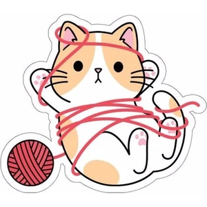 Zobar Markt Zobarmarkt Yumağa Dolanmış Kedi Defter Ajanda Planner Bullet Journal Laptop Sticker, 5 cm