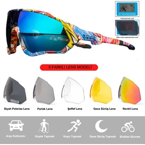 Değişebilir 5 Lens Mtb Polarize Bisiklet Spor Dağ Kayak Gözlüğü