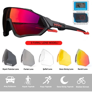 Değişebilir 5 Lens Mtb Polarize Bisiklet Spor Dağ Kayak Gözlüğü