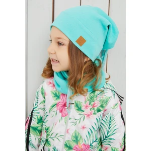 Kız Bebek Çocuk Okyanus Mavi Ipli Şapka Bere Boyunluk Takım Rahat %100 Pamuklu Kaşkorse