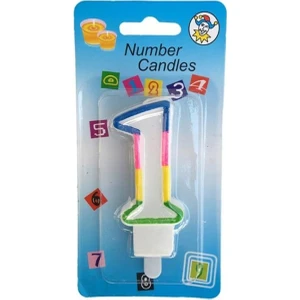 Renkli 1 Rakam Pasta Üstü Mum 7 cm