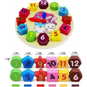 Ahşap Eğitici Oyuncak P4 Geometrik Şekiller Saat Öğren Blok Puzzle Yapboz
